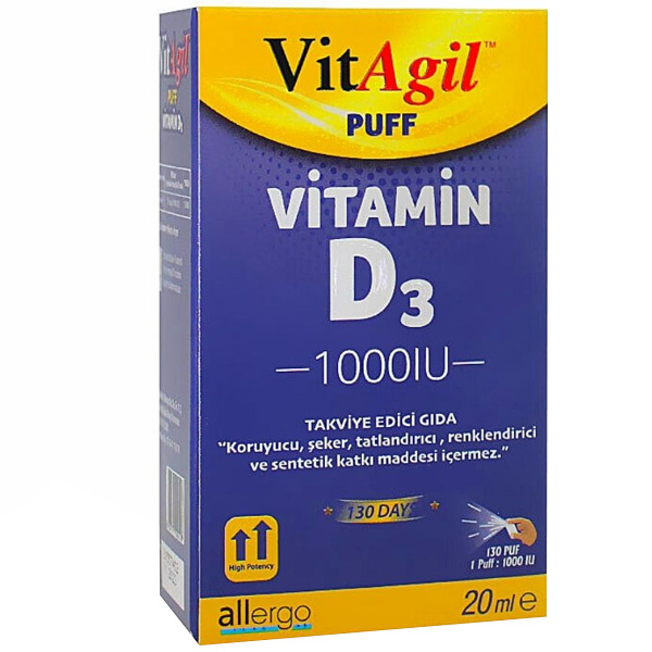 Allergo VitAgil Vitamin D3 1000 IU 20 ml Spray Vitamin D Supplement