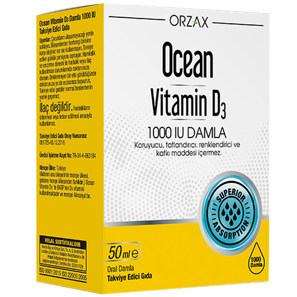 Orzax Ocean Vitamin D3 Drops 1000 IU 50 ML Vitamin D Supplement
