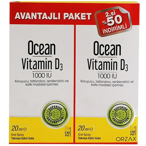 Orzax Ocean Vitamin D3 Spray 1000 IU 20 ML Advantage pakend 2-st