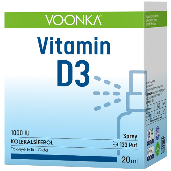 Voonka Vitamine D3 1000 UI Spray 20 ML Supplément de vitamine D
